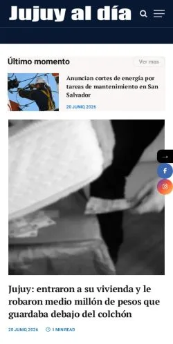 Anteprima del sito Jujuy Al Día, media di Argentina per articoli sponsorizzati