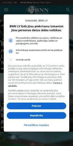 Podgląd witryny Baltic News Network, medium z kraju Łotwa do artykułów sponsorowanych