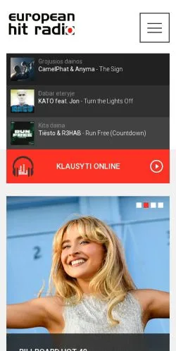 스폰서 기사용 리투아니아 매체 European Hit Radio 사이트 미리보기