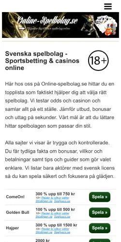 Podgląd witryny Svenska Spelbolag, medium z kraju Szwecja do artykułów sponsorowanych