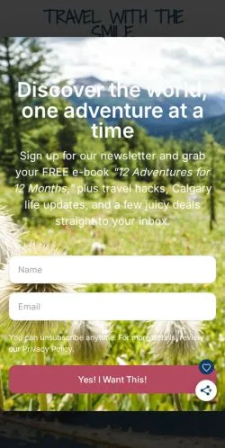Anteprima del sito Travel with the Smile, media di Stati Uniti per articoli sponsorizzati