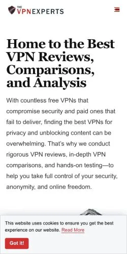Anteprima del sito The VPN Experts, media di Stati Uniti per articoli sponsorizzati
