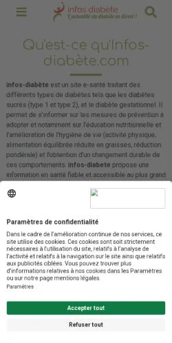 Anteprima del sito Infos Diabète, media di Francia per articoli sponsorizzati