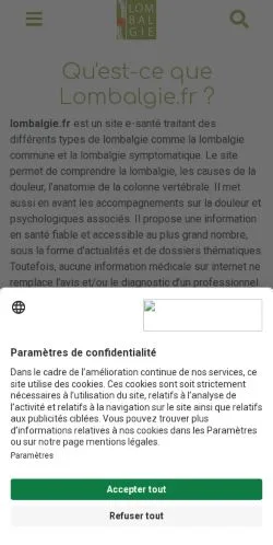 Anteprima del sito Lombalgie, media di Francia per articoli sponsorizzati