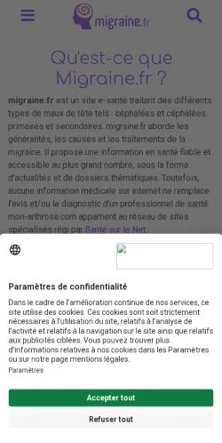 Podgląd witryny Migraine, medium z kraju Francja do artykułów sponsorowanych