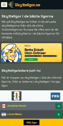 Anteprima del sito Skytteligor Fotboll, media di Svezia per articoli sponsorizzati