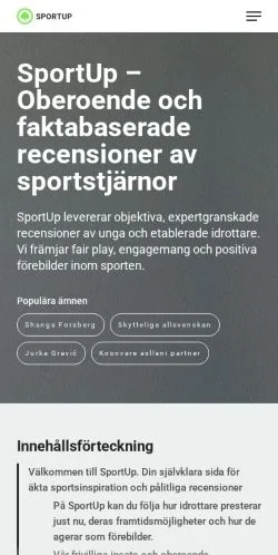 Podgląd witryny SportUp, medium z kraju Szwecja do artykułów sponsorowanych