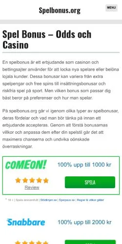 Podgląd witryny Spel Bonus, medium z kraju Szwecja do artykułów sponsorowanych