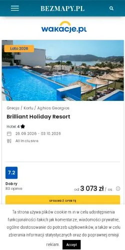 Vista previa del sitio BezMapy, medio de Polonia para artículos patrocinados