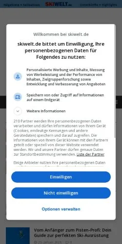 スポンサード記事向けのドイツメディア、Skiweltのサイトプレビュー