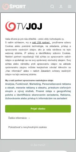 スポンサード記事向けのスロバキアメディア、JOJ Športのサイトプレビュー
