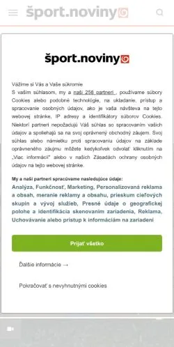 Podgląd witryny Šport, medium z kraju Słowacja do artykułów sponsorowanych