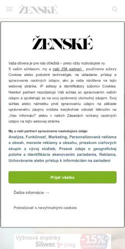 Podgląd witryny Ženské, medium z kraju Słowacja do artykułów sponsorowanych