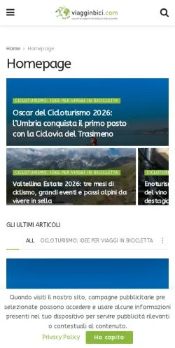 Anteprima del sito Viaggi In Bici, media di Italia per articoli sponsorizzati