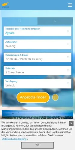 スポンサード記事向けのドイツメディア、Zypern Urlaubのサイトプレビュー