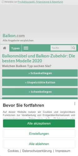スポンサード記事向けのドイツメディア、Balkonmöbelのサイトプレビュー