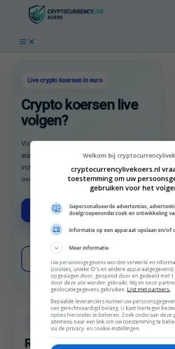 Podgląd witryny Realtime Crypto Koersen, medium z kraju Holandia do artykułów sponsorowanych