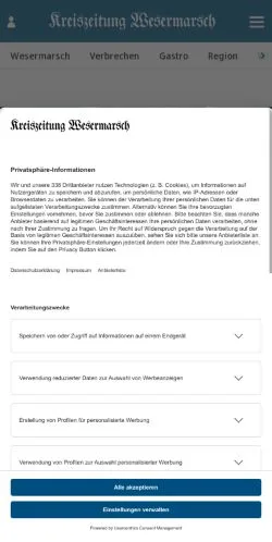 Anteprima del sito Kreiszeitung Wesermarsch, media di Germania per articoli sponsorizzati