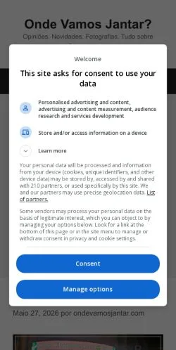Anteprima del sito Onde Vamos Jantar, media di Portogallo per articoli sponsorizzati