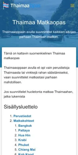 Podgląd witryny Thaimaaopas, medium z kraju Finlandia do artykułów sponsorowanych