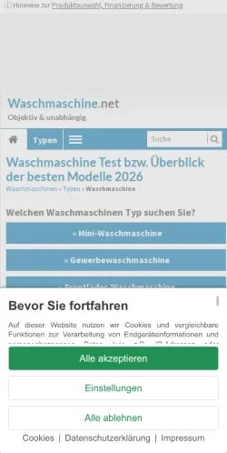 Anteprima del sito Waschmaschine Test, media di Germania per articoli sponsorizzati