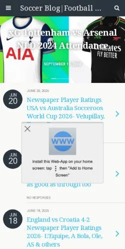 Podgląd witryny Soccer Blog, medium z kraju Stany Zjednoczone do artykułów sponsorowanych