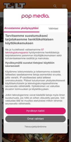 Vista previa del sitio Tilt, medio de Finlandia para artículos patrocinados