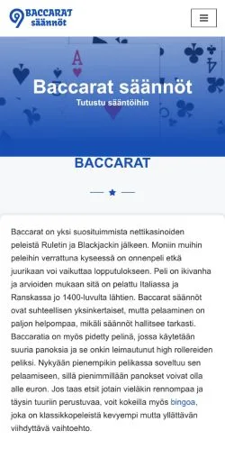 Anteprima del sito Baccaratsäännöt, media di Finlandia per articoli sponsorizzati