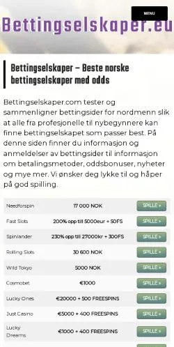 Anteprima del sito Bettingselskaper, media di Svezia per articoli sponsorizzati