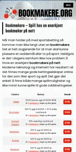 Vista previa del sitio Bookmakere, medio de Noruega para artículos patrocinados