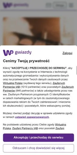 Anteprima del sito WP Gwiazdy, media di Polonia per articoli sponsorizzati
