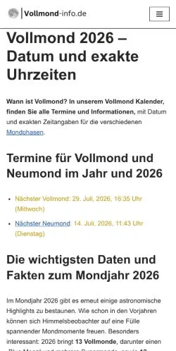 Podgląd witryny Vollmond-Info, medium z kraju Niemcy do artykułów sponsorowanych
