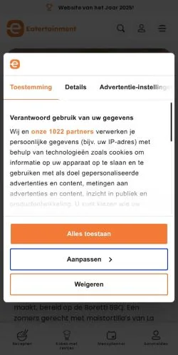 Voorbeeld van de site Eatertainment, medium uit Nederland voor gesponsorde artikelen
