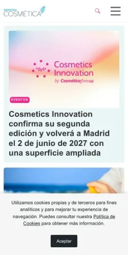 Anteprima del sito Revista Industria Cosmética, media di Spagna per articoli sponsorizzati