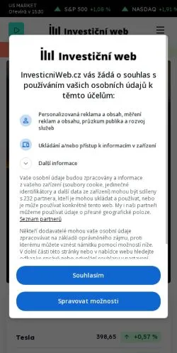 Anteprima del sito Investiční Web, media di Cechia per articoli sponsorizzati