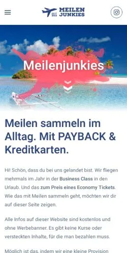 Anteprima del sito Meilenjunkies, media di Germania per articoli sponsorizzati