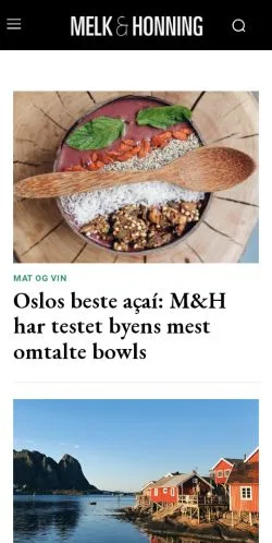 Anteprima del sito Melk og Honning, media di Norvegia per articoli sponsorizzati