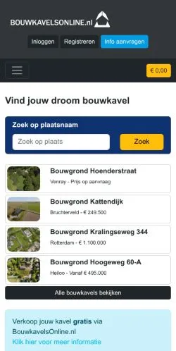 Anteprima del sito Bouwkavelsonline, media di Paesi Bassi per articoli sponsorizzati