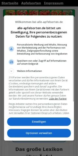 Anteprima del sito alle-apfelsorten, media di Germania per articoli sponsorizzati