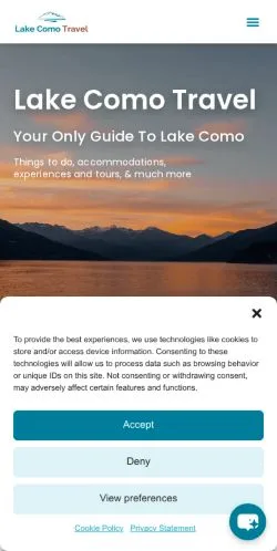 Podgląd witryny Lake Como Travel, medium z kraju Stany Zjednoczone do artykułów sponsorowanych