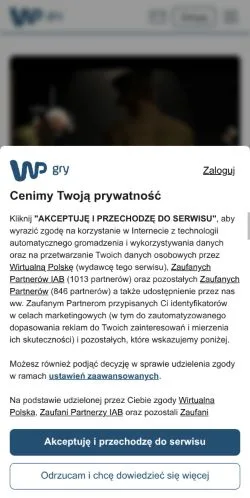 Preview of the WP Gry website, a media outlet in Poland for sponsored articles