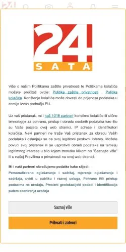 Anteprima del sito 24sata, media di Croazia per articoli sponsorizzati