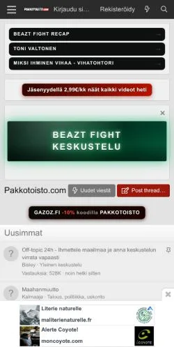 스폰서 기사용 핀란드 매체 Pakkotoisto.com 사이트 미리보기