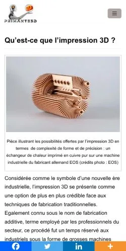 Anteprima del sito PRIMANTE3D, media di Francia per articoli sponsorizzati
