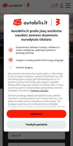 Anteprima del sito Autobilis, media di Lituania per articoli sponsorizzati