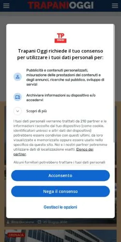 Podgląd witryny Trapani Oggi, medium z kraju Włochy do artykułów sponsorowanych