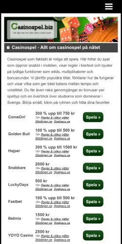 Podgląd witryny Casinospel På Nätet, medium z kraju Szwecja do artykułów sponsorowanych
