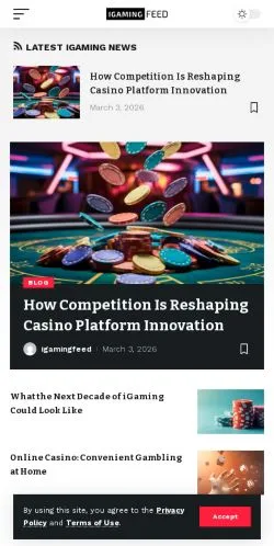 スポンサード記事向けのアメリカ合衆国メディア、iGaming Feedのサイトプレビュー