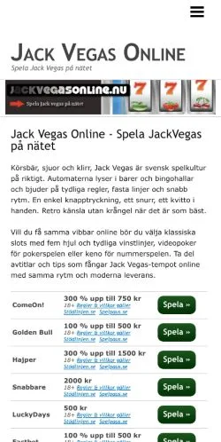 Anteprima del sito Jack Vegas Online, media di Svezia per articoli sponsorizzati