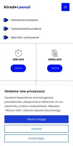 Anteprima del sito Kiired Laenud, media di Estonia per articoli sponsorizzati